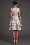 Dusty Blue Floral A Line Jacquard Short Summer Wedding Guest Dress