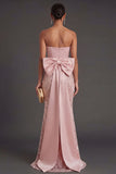 Mermaid Corset Blush Long Wedding Guest Dress with Bow