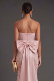 Mermaid Corset Blush Long Wedding Guest Dress with Bow