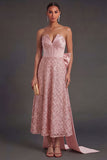 Sparkly Corset Blush Midi Wedding Guest Dress with Cape