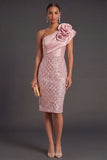 Blush Sheath One Shoulder Midi Wedding Guest Dress