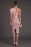 Blush Sheath One Shoulder Midi Wedding Guest Dress