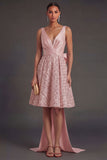 Blush A Line Ruched Short Summer Wedding Guest Dress with Bow