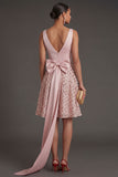 Blush A Line Ruched Short Summer Wedding Guest Dress with Bow