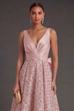 Blush A Line Ruched Short Summer Wedding Guest Dress with Bow