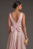 Blush A Line Ruched Short Summer Wedding Guest Dress with Bow