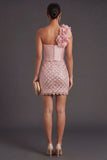 One Shoulder Blush Bodycon Corset Midi Wedding Guest Dress