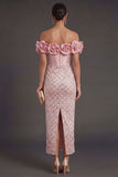 Off the Shoulder Corset Sheath Blush Long Wedding Guest Dress with Slit