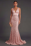 Sparkly Mermaid Blush Long Wedding Guest Dress