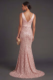 Sparkly Mermaid Blush Long Wedding Guest Dress