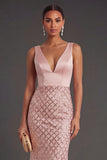 Sparkly Mermaid Blush Long Wedding Guest Dress