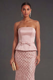 Satin Blush Mermaid Long Wedding Guest Dress