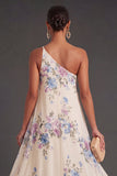 Apricot A Line Floral High Low Wedding Guest Dress