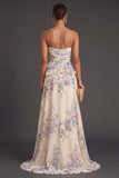 Off the Shoulder Apricot Ruffled Floral Long Wedding Guest Dress