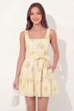 Floral Yellow Thick Straps Short Graduation Dress