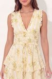 Floral Yellow V Neck Short Graduation Dress