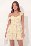 Floral Yellow Tiered Short Graduation Dress