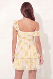 Floral Yellow Tiered Short Graduation Dress