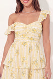 Floral Yellow Tiered Short Graduation Dress