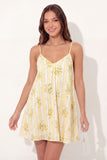 A Line Yellow Floral Spaghetti Straps Short Graduation Dress