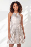 A Line White Black Dot Sleeveless Short Graduation Dress
