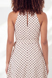 A Line White Black Dot Sleeveless Short Graduation Dress