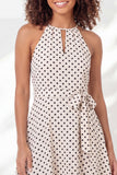 A Line White Black Dot Sleeveless Short Graduation Dress