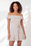 A Line White Black Dot Backless Short Graduation Dress