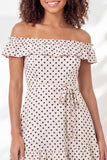 A Line White Black Dot Backless Short Graduation Dress