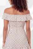A Line White Black Dot Backless Short Graduation Dress