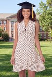 A Line White Black Dot Ruffled Short Graduation Dress