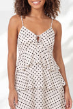Tiered A Line White Black Dot Short Graduation Dress