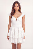 White Tiered Ruffled V Neck Short Graduation Dress