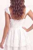 White Tiered Ruffled V Neck Short Graduation Dress