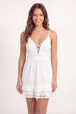 Spaghetti Straps White Lace Short Graduation Dress