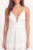Spaghetti Straps White Lace Short Graduation Dress