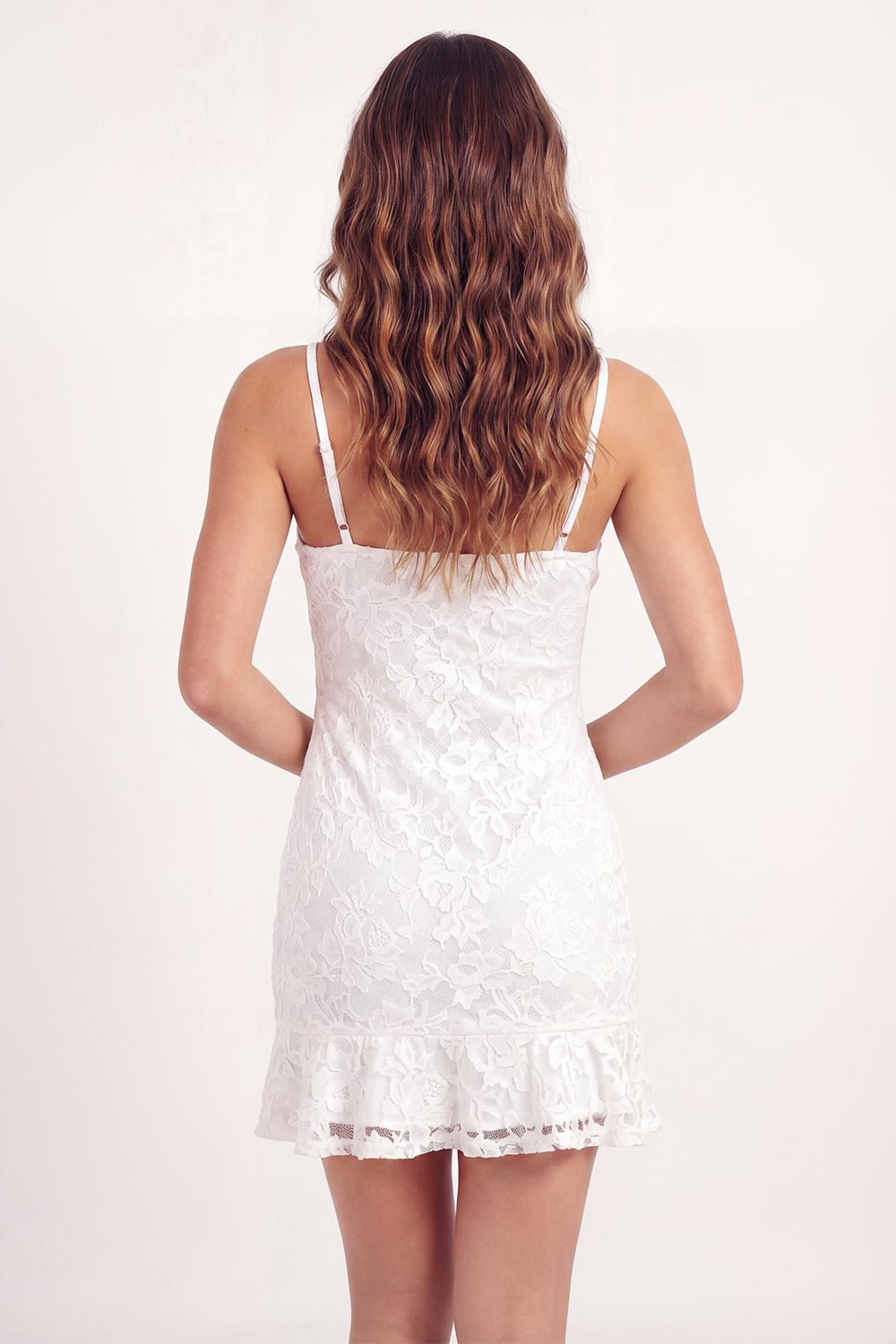 Leely Women Bodycon White Lace Floral Short Graduation Dress Spaghetti