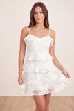 Tiered Appliqued Floral A Line White Short Graduation Dress