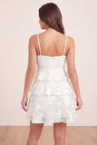 Tiered Appliqued Floral A Line White Short Graduation Dress