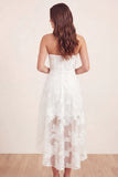 White Corset Floral Appliqued High Low Graduation Dress