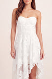 White Corset Floral Appliqued High Low Graduation Dress