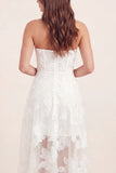 White Corset Floral Appliqued High Low Graduation Dress