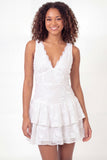 White A Line Floral Appliqued Short Graduation Dress