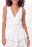 White A Line Floral Appliqued Short Graduation Dress