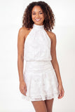 White Floral A Line Short Appliqued Graduation Dress