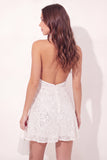 White Floral Halter Neck Short Appliqued Graduation Dress