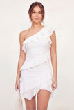 One Shoulder Bodycon Ruffled White Short Graduation Dress