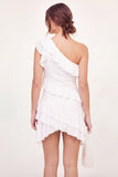 One Shoulder Bodycon Ruffled White Short Graduation Dress
