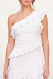 One Shoulder Bodycon Ruffled White Short Graduation Dress