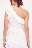 One Shoulder Bodycon Ruffled White Short Graduation Dress